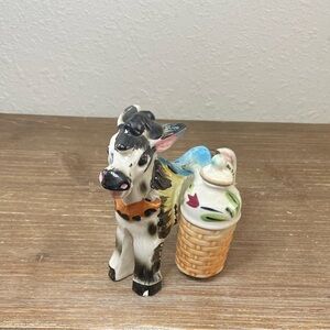 Vintage Ceramic Donkey Mule Condiment Caddy Colorful Salt And Pepper READ